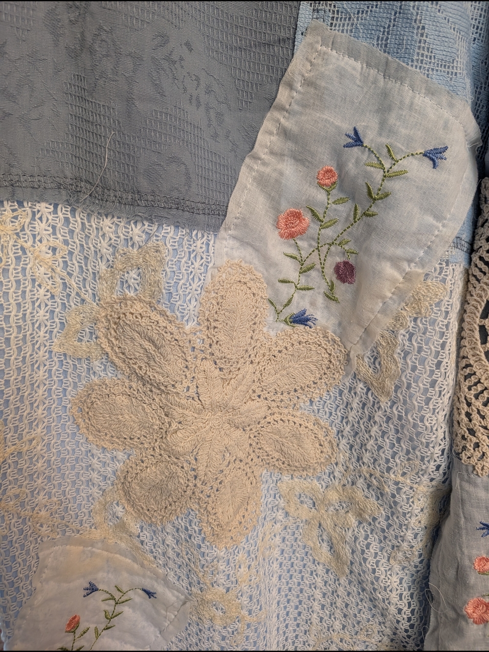 Bohemian Patchwork Wide-Leg Pants in Light Blue - Picture 12 of 15